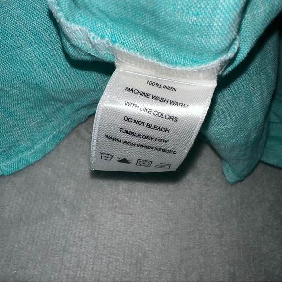 Foxcroft Turquoise Button-Up Linen Shirt Womens Size 14 - Picture 8 of 9